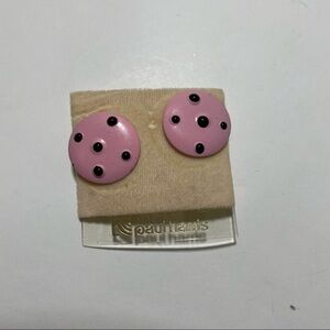New vintage 80s round Polka dot enamel earrings pink and black pierced